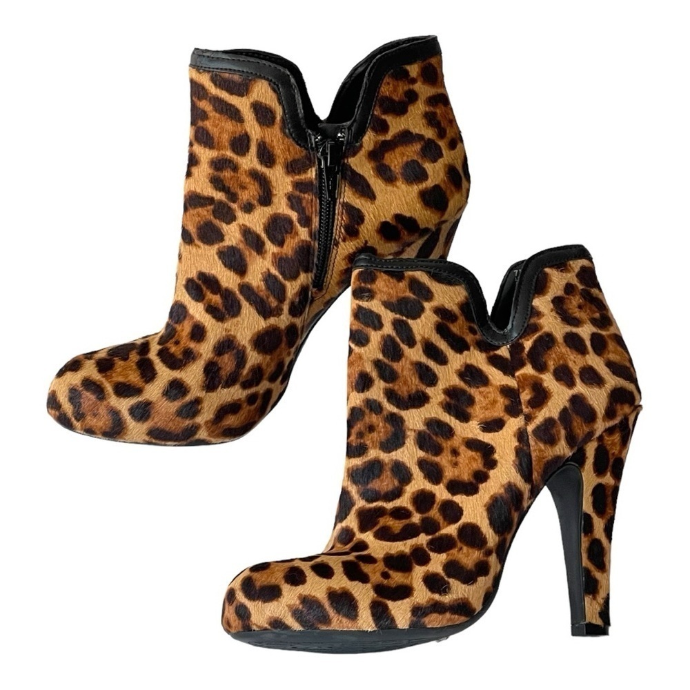 Gianni Bini Women's Leopard Fur Boots Ankle Bootie Comfort Platform Heels, Sz 7M